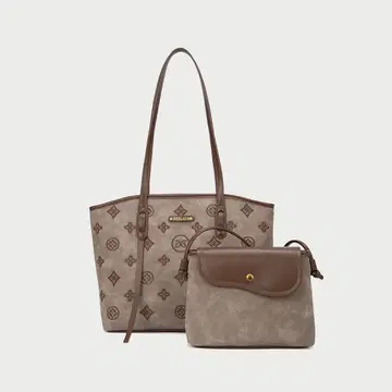 모노그램 패턴 토트백 브라운 대용량 파우치 포함