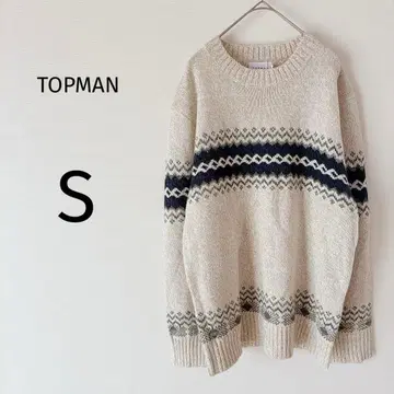 [ 미사용 새상품 ] 탑맨 니트 스웨터 긴팔 남성용 올 패턴 아이보리 S