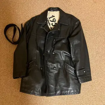 블랙 가죽 더블 브레스트 자켓