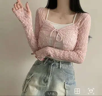 SONA 레이스 워머 리본 긴팔 시스루 가디건 낱개 판매 가능