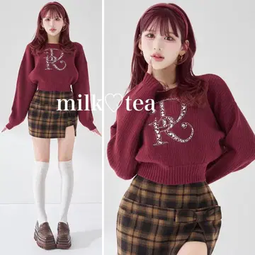 택 포함 새상품 다리치 DR 비쥬 볼륨 리브 니트탑 보르도