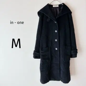 in - one 후디 울 코트 롱 코트 아우터 롱 블랙 M