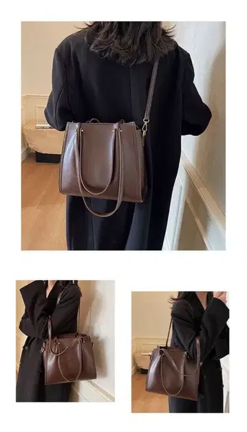 브라운 토트백 합성 피혁 대용량