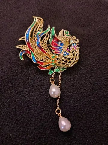 피닉스 디자인 브로치 펄 장식