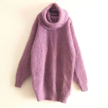 a 모헤어 니트 하이넥 빅 숄카라 루즈핏 핑크 퍼플