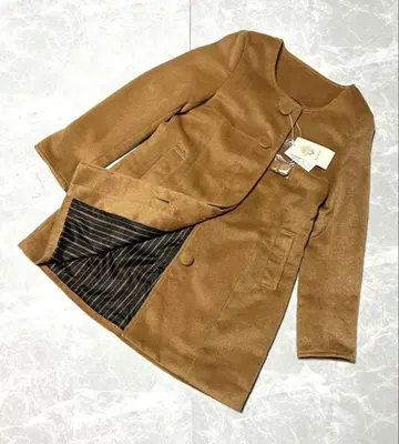 새상품 Bou Jeloud 노카라 코트 38 카멜 택 포함 울 혼방