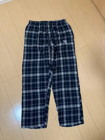 NY 로고 자수 네이비 체크 무늬 팬츠 파자마 팬츠