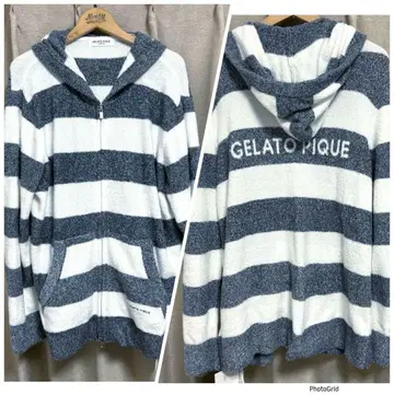 젤라또피케 스무디 멜란지2 보더 후드티 남성용 네이비 L