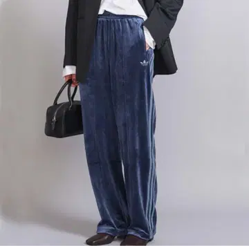 adidas 사이드 스트라이프 벨로아 팬츠 네이비