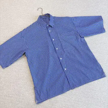 엡녹 셔링 스트라이프 루즈 셔츠 L 사이즈 스트라이프 블루