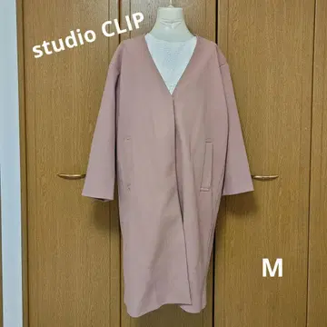 studio CLIP 핑크 베이지 V넥 롱 코트 M