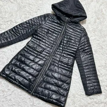 [ 2314 ] 새상품급 천연 가죽 램 가죽 A라인 절개 가죽 다운 코트