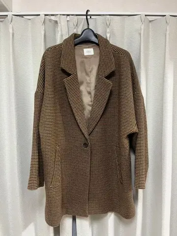 브라운 체크 오버 사이즈 자켓