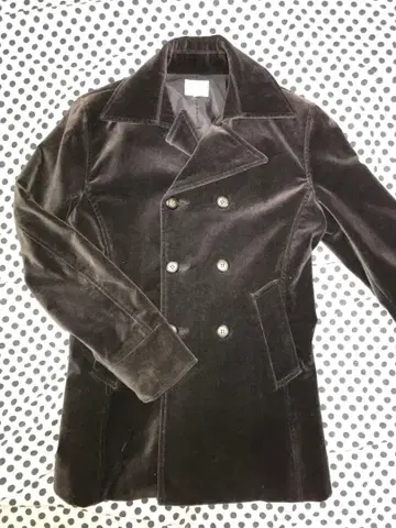 다크 브라운 벨벳 더블 브레스트 자켓 피 코트