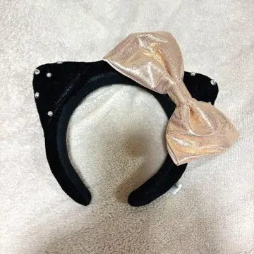 키티 머리띠 블랙 벨로아 핑크 리본 유니버셜