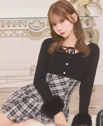 미셸 마카롱 볼레로set 체크 플리츠 원피스