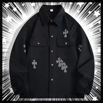 새상품 블랙 데님 자켓 스톤 크로스 모티브