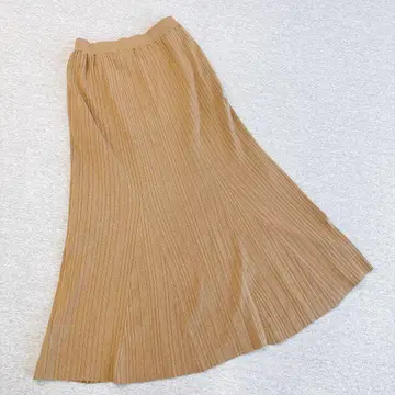 르쿠르 블랑 플리츠 니트 머메이드 스커트 니트 M 브라운 허리밴딩