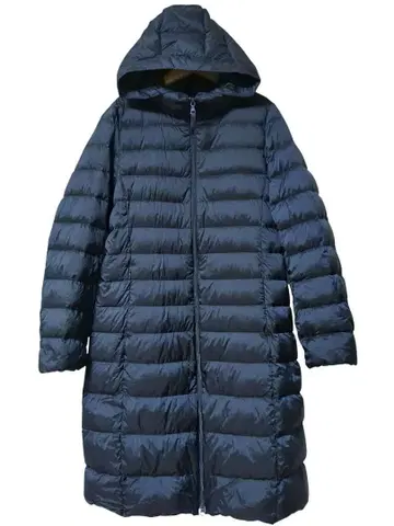 UNIQLO 울트라 라이트 다운 후드 부착 롱 코트 다크 네이비 M