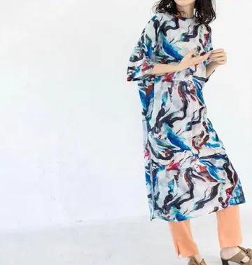 OSMOSIS laaf 프린트 와이드 롱 원피스 멀티 컬러