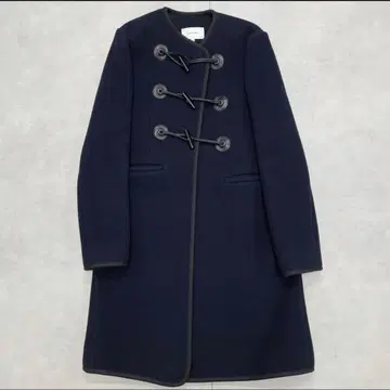 CARVEN 칼벤 롱 코트 더플 노카라 네이비 멜톤