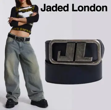 Jaded London 블랙 가죽 벨트 JL 로고