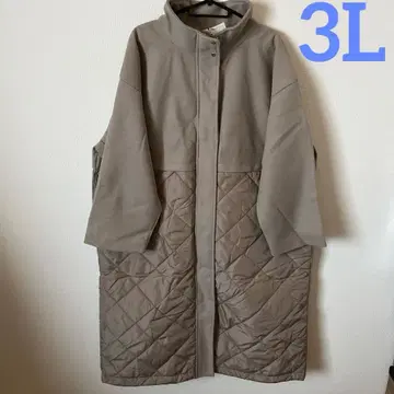 [새상품] 빅 사이즈 3L 퀼트 절개 스탠드 카라 코트 모카 베이지 계열