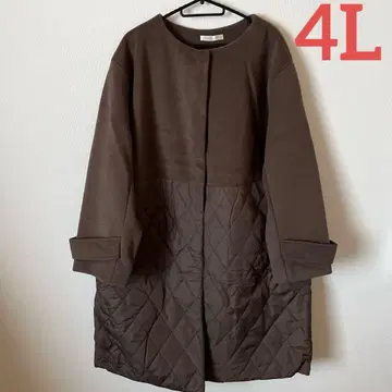 [ 새상품 ] 빅 사이즈 4L 퀼트 절개 롱 코트 브라운 계열