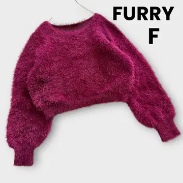 새상품급 FURRY 복슬복슬 샤기 니트 마젠타 핑크 짧은 기장 F