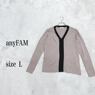 anyFAM 베이지 블랙 리브 V넥 니트