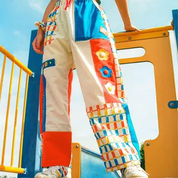 HOWTOVENUS 패치워크 파크 팬츠 컬러풀