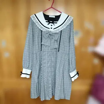 유메텐보 세일러 카라 체크 무늬 원피스 5L