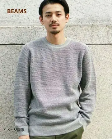 BEAMS 빔즈 리버 와플 쿨 넥 니트 M