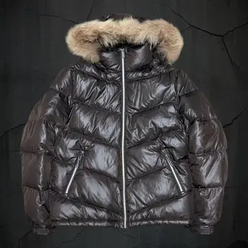 퍼 다운 자켓 광택 브라운 갈색 Y2K 짧은 기장 시크 스타일 드로 코드