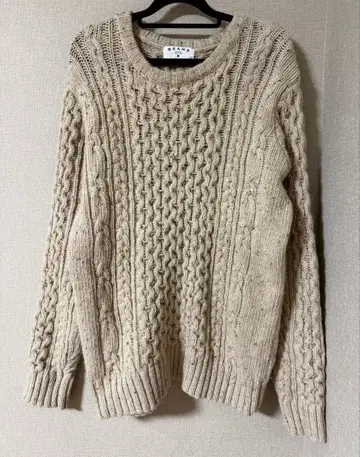 BEAMS 케이블 니트 울 100% L 베이지