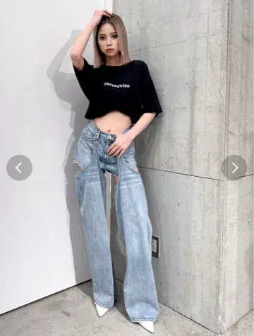 GYDA 컷 아웃 디자인 와이드 레그 데님