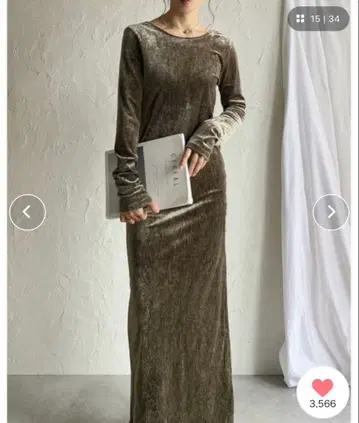 긴팔 롱 기장 백 오픈 벨로아 원피스