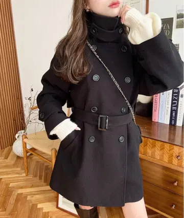 니트 멜톤 2WAY 어레인지 칼라 미들 기장 트렌치코트