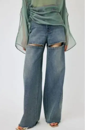 moussy 컷 아웃 디자인 와이드 레그 데님