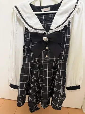 LIZLISA 세일러 카라 셋업 체크 무늬