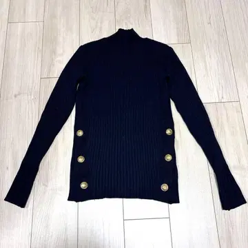 MUSE de Deuxieme Classe 네이비 리브 니트 골드 버튼