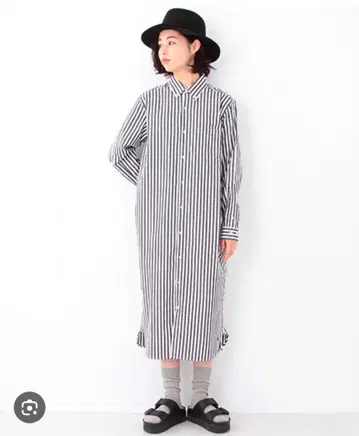 빔즈 보이 스트라이프 패턴 긴팔 셔츠 원피스