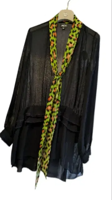 just cavalli 비침 블랙 긴팔 블라우스 스카프 포함