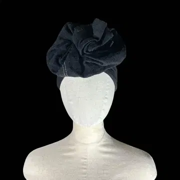 레어 80s archive 장식 디자인 터번 블랙 스크런치