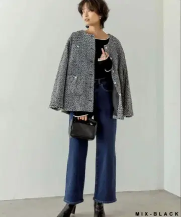 리디 Re:EDIT 트위드 프린지 노카라 자켓