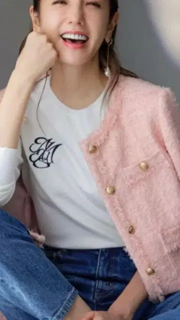 저스길리티 미카 씨 콜라보 트위드 자켓 핑크