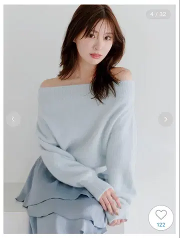 SNIDEL 폭스 알파카 오프숄더 풀오버 라이트 블루