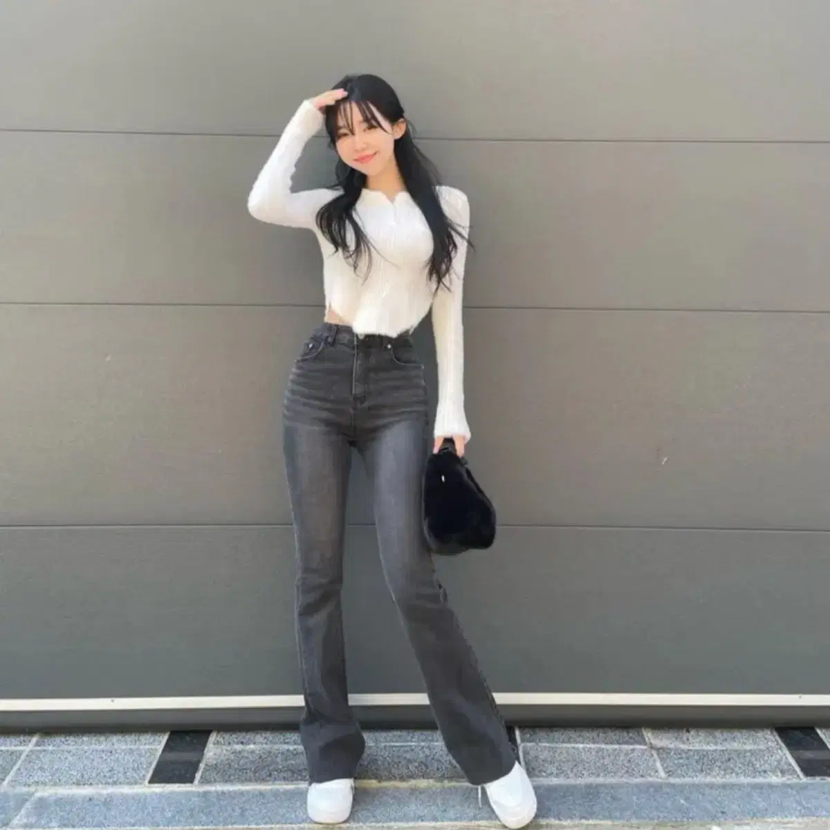 January16 Hip Pad Black Blue Bootcut Denim Pants Jeans Hip Enhancer