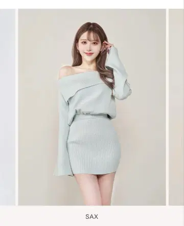 Darich 오프숄더 라인 니트 미니 원피스