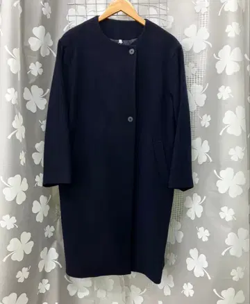 무인양품 노카라 프렌치 울 롱 코트 네이비 L